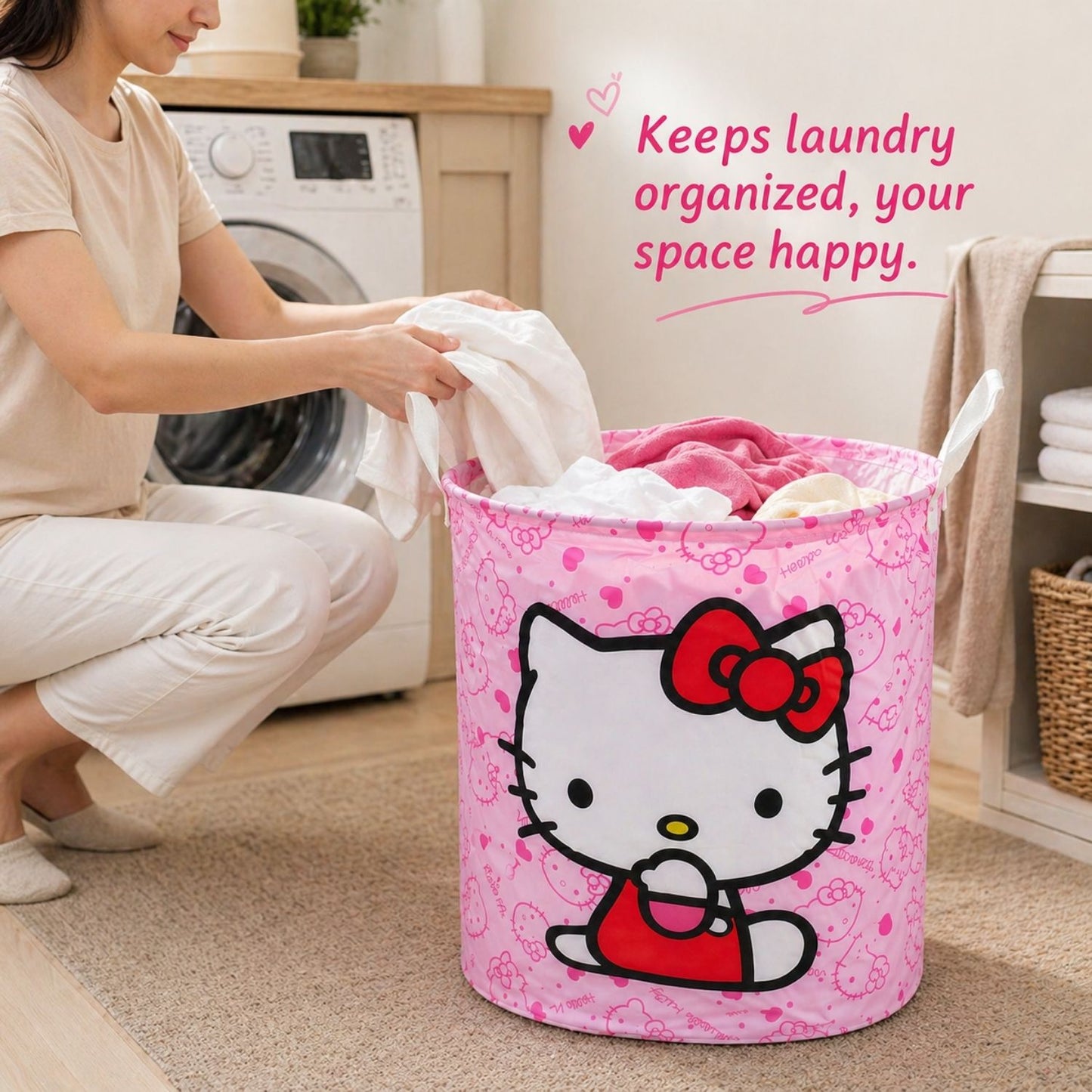 Foldable Hello Kitty Laundry Basket (Pink)