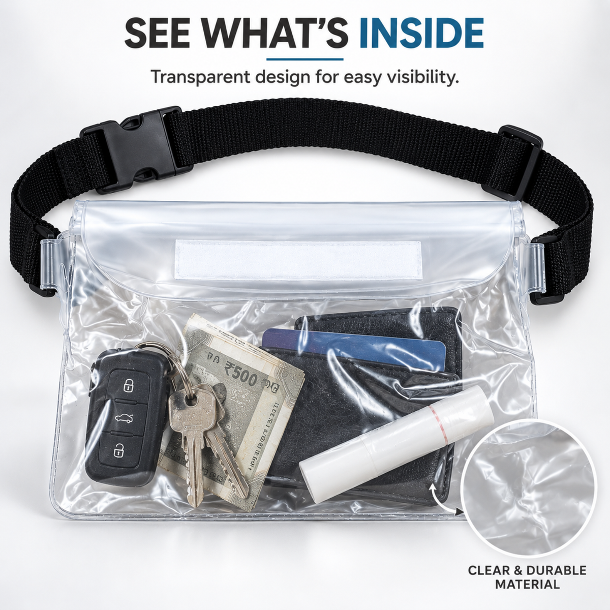 Waterproof Phone Pouch Transparent Mini Dry Bag with Triple Zipper (White)
