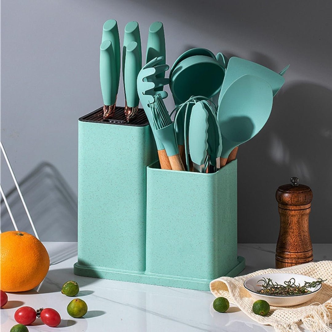 19pcs Cooking Utensil Set with Natural Wooden Handles - #Royalkart#Cooking tools