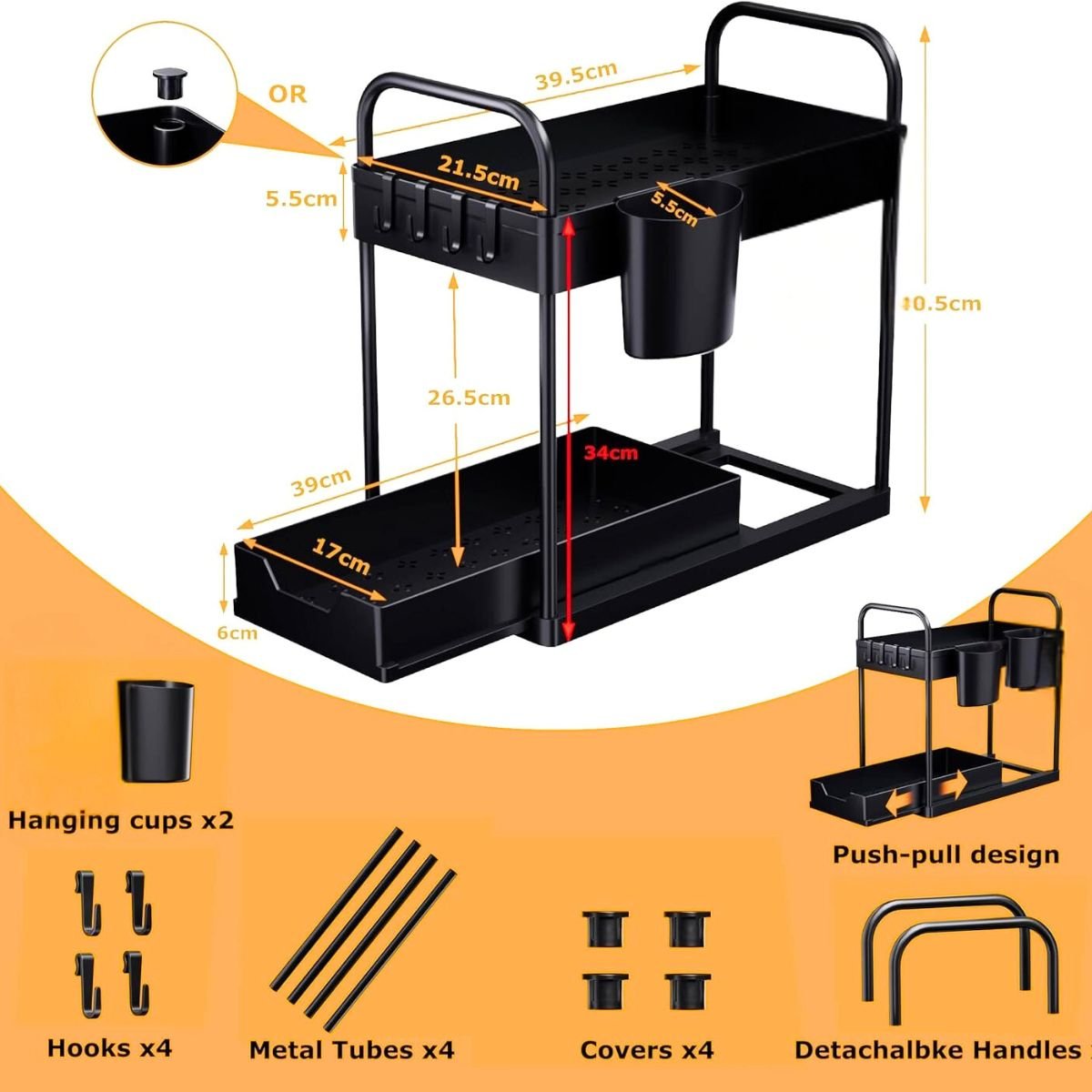 2 - Tier Under - Sink Organizer Storage Rack with Pull - Out Drawer - Royalkartunder sink organizer