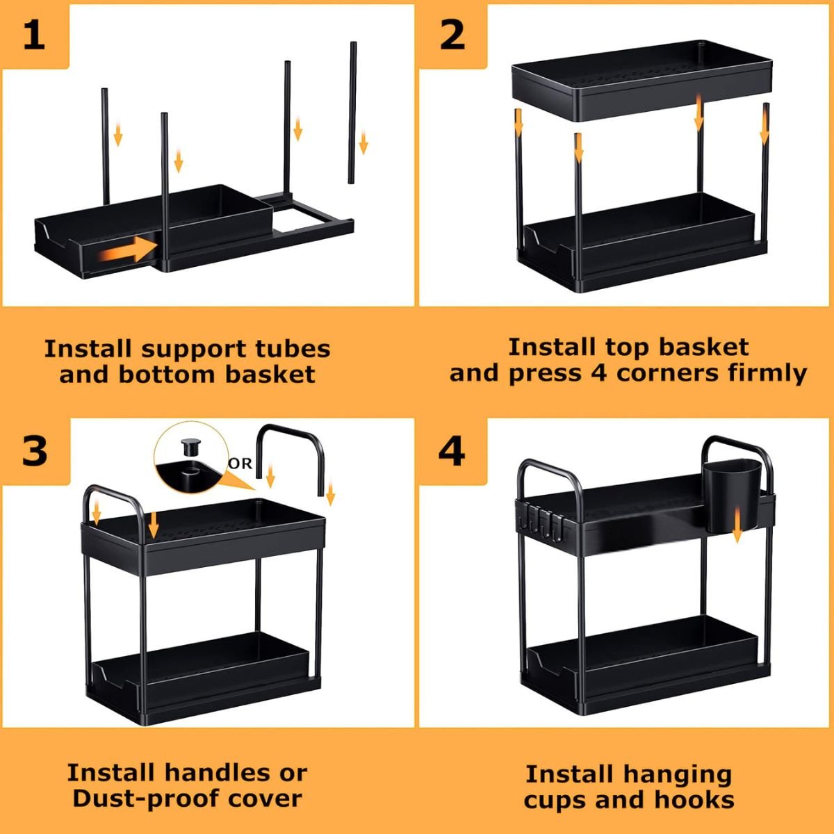 2 - Tier Under - Sink Organizer Storage Rack with Pull - Out Drawer - Royalkartunder sink organizer