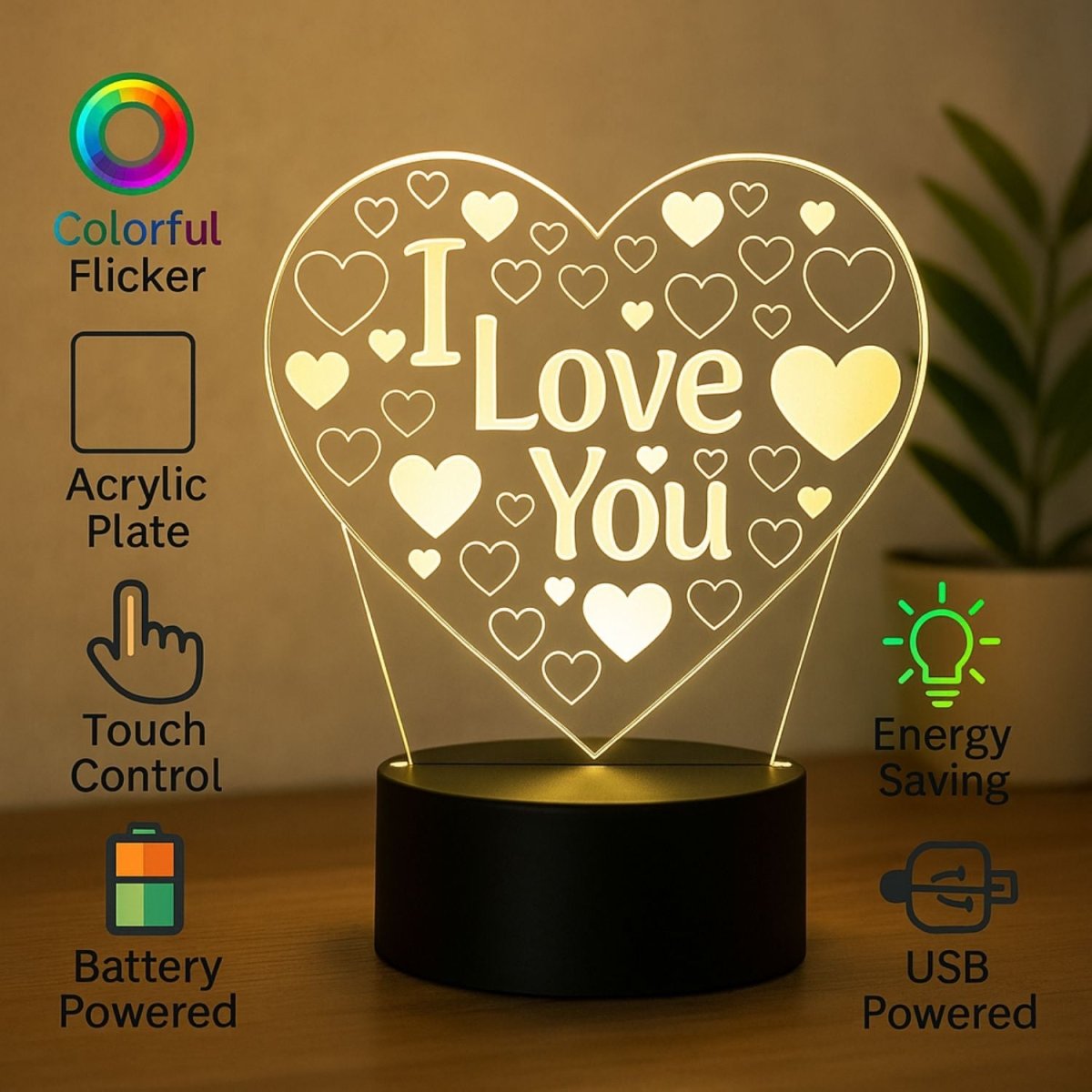 3D Illusion Led Lamp - I Love You 3D Illusion Led lamp - Royalkart3d illusion lamp