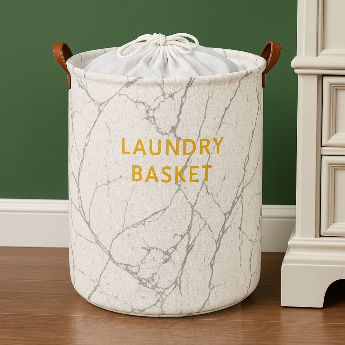 63L Round Storage Laundry Basket Marble Print Laundry Bag - Royalkartblack laundry basket