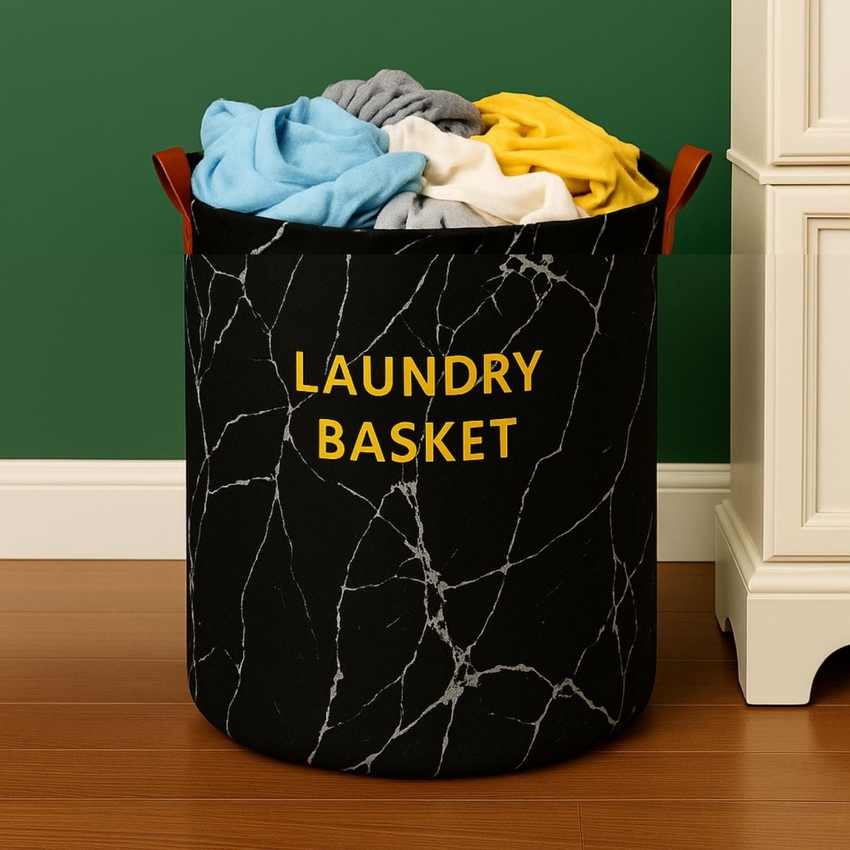 63L Round Storage Laundry Basket Marble Print Laundry Bag - Royalkartblack laundry basket