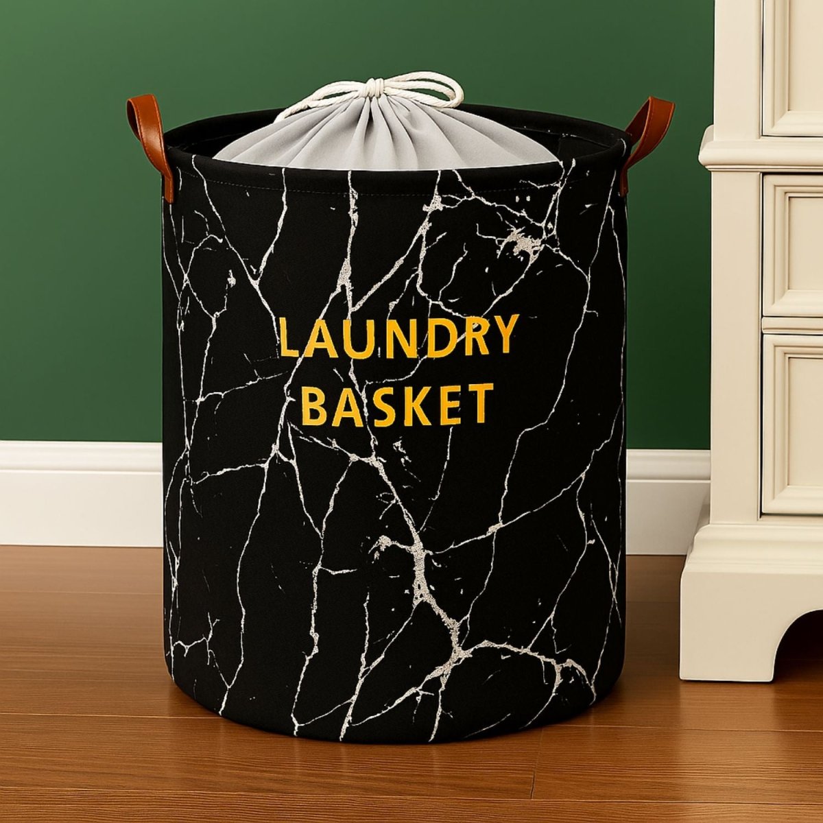 63L Round Storage Laundry Basket Marble Print Laundry Bag - Royalkartblack laundry basket