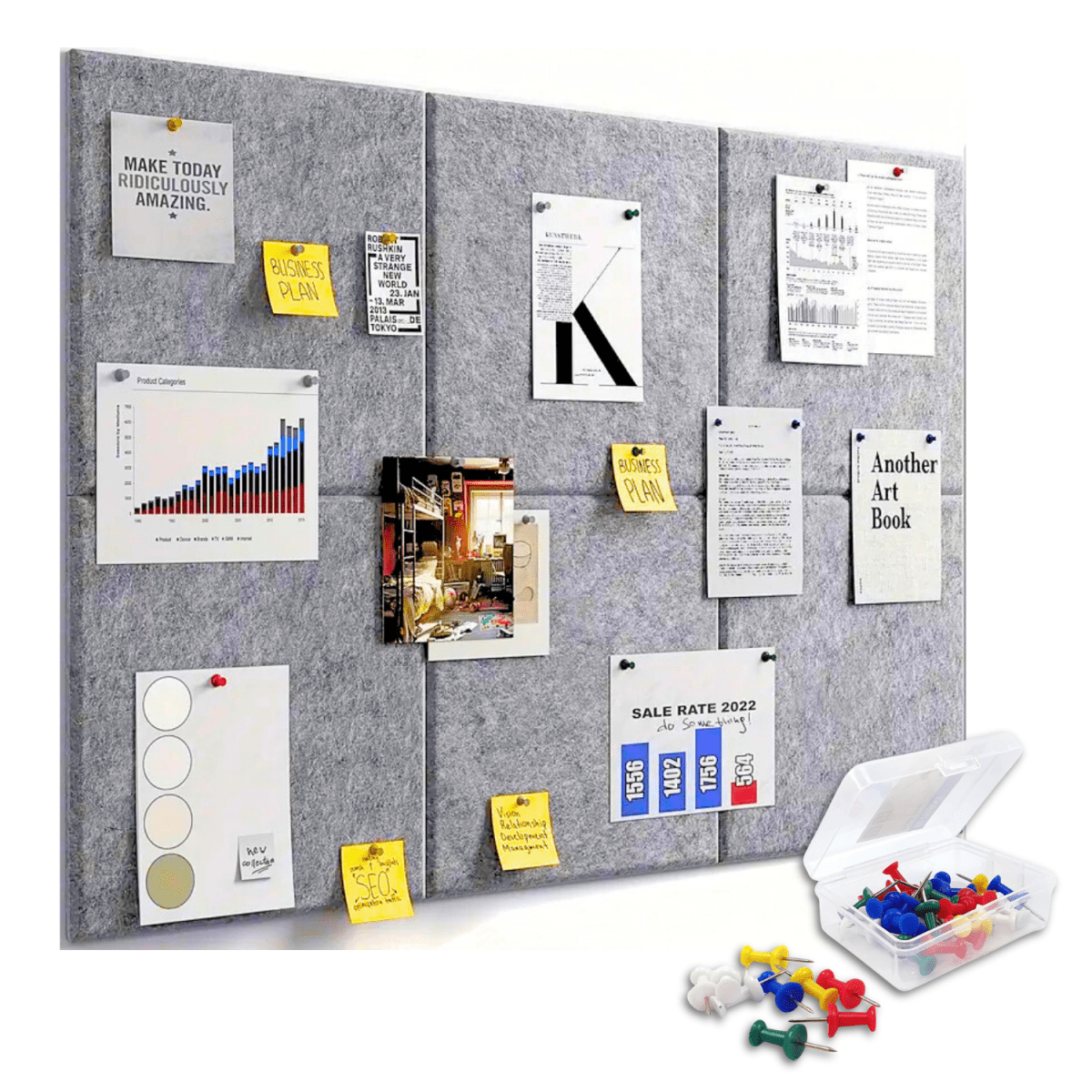 6Pcs Felt Bulletin Board | 30x21cm Self - Adhesive Notice Board with 50 Push Pins | Office, Home, School, Wall Organizer Bulletin Boards - #Royalkart#Bulletin Boards