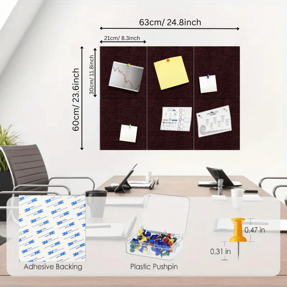 6Pcs Felt Bulletin Board | 30x21cm Self - Adhesive Notice Board with 50 Push Pins | Office, Home, School, Wall Organizer Bulletin Boards - #Royalkart#Bulletin Boards