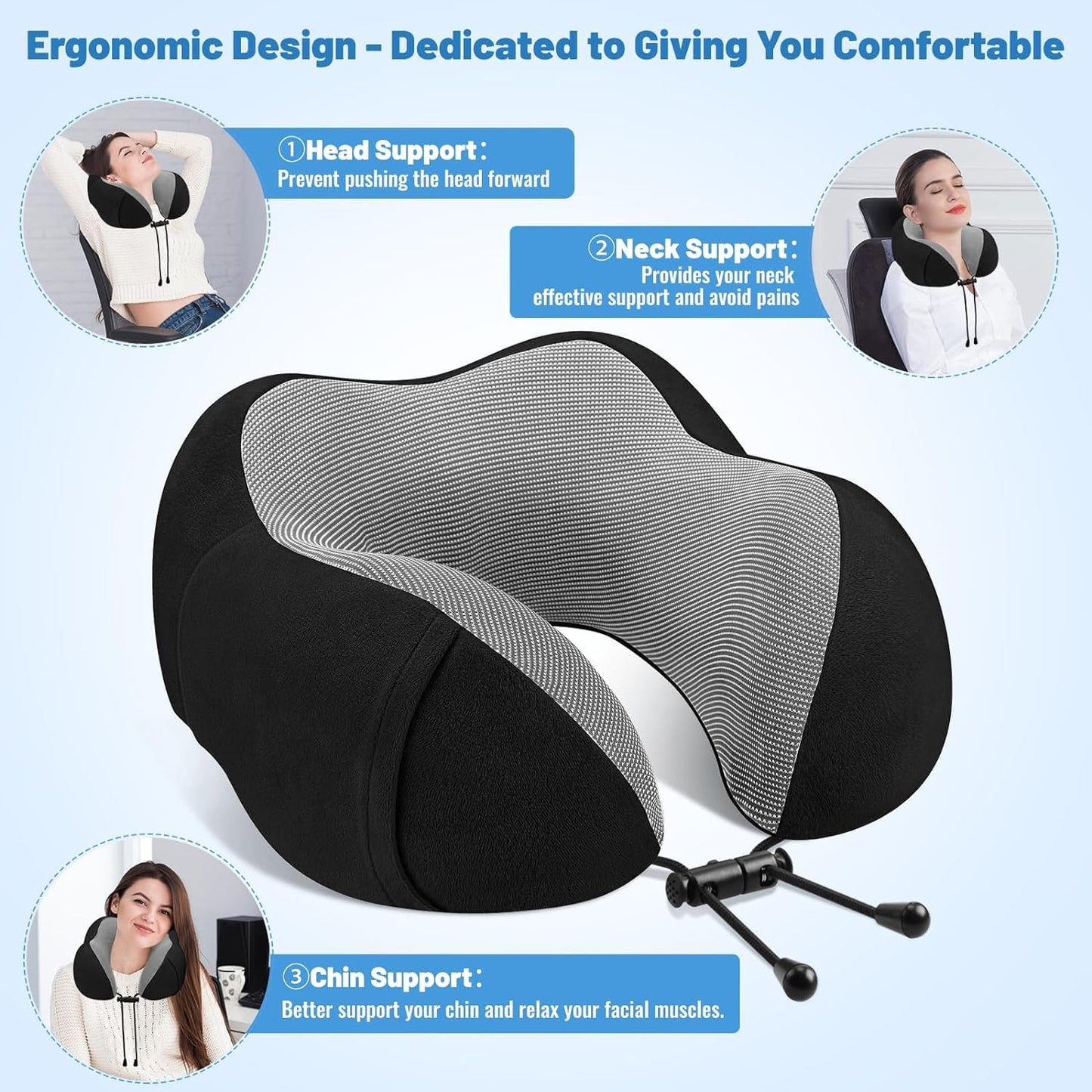 Memory Foam Travel Pillow - (Black, Blue, Grey)