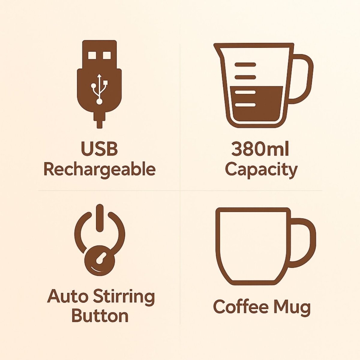 Automatic Magnetic Stirring Mug, 380ml – Rechargeable Self Stirring Coffee Cup – Mixes Coffee, Milk, Tea, Cocoa(Brown) - Royalkartautomatic coffee mixer