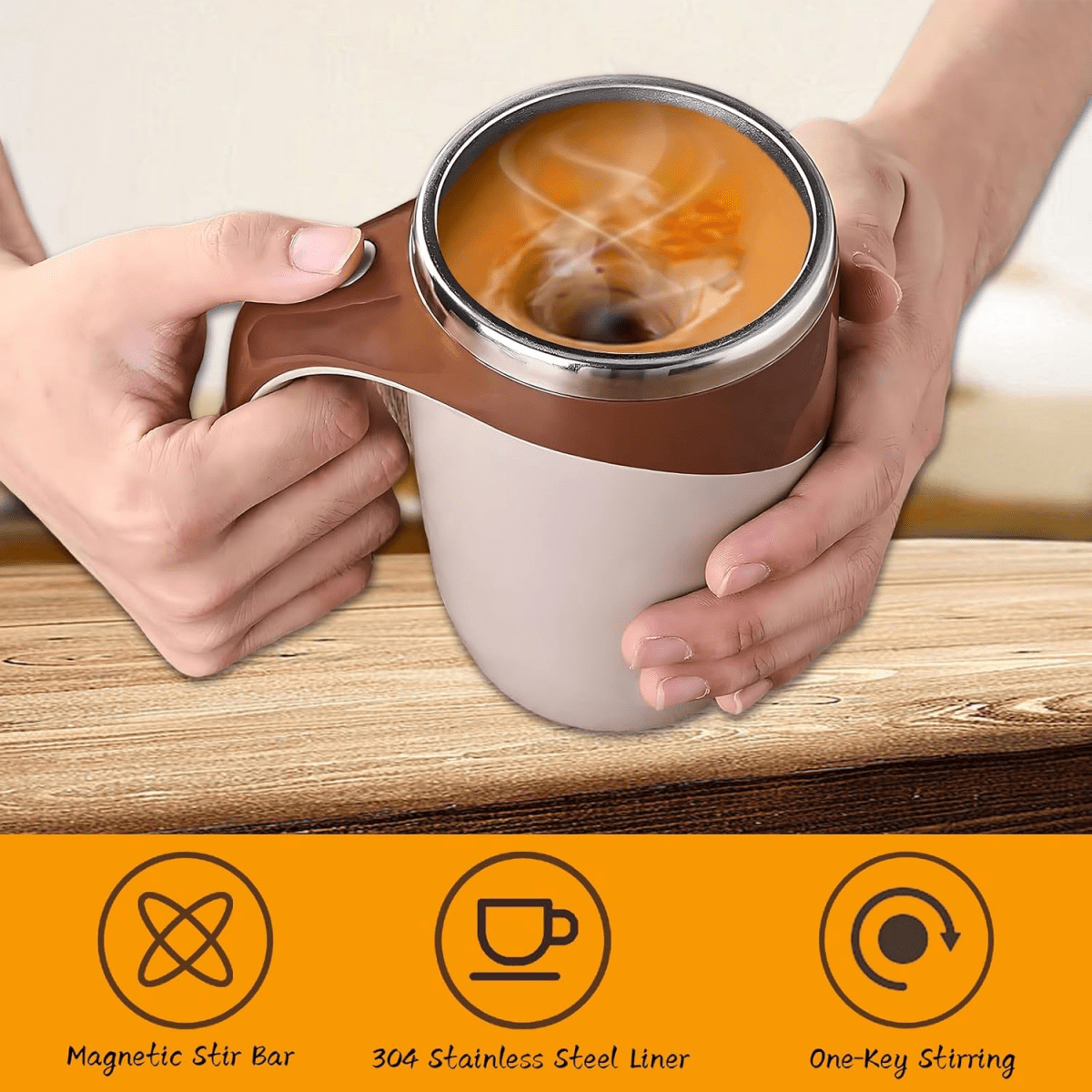 Automatic Magnetic Stirring Mug, 380ml – Rechargeable Self Stirring Coffee Cup – Mixes Coffee, Milk, Tea, Cocoa(Brown) - #Royalkart#automatic coffee mixer