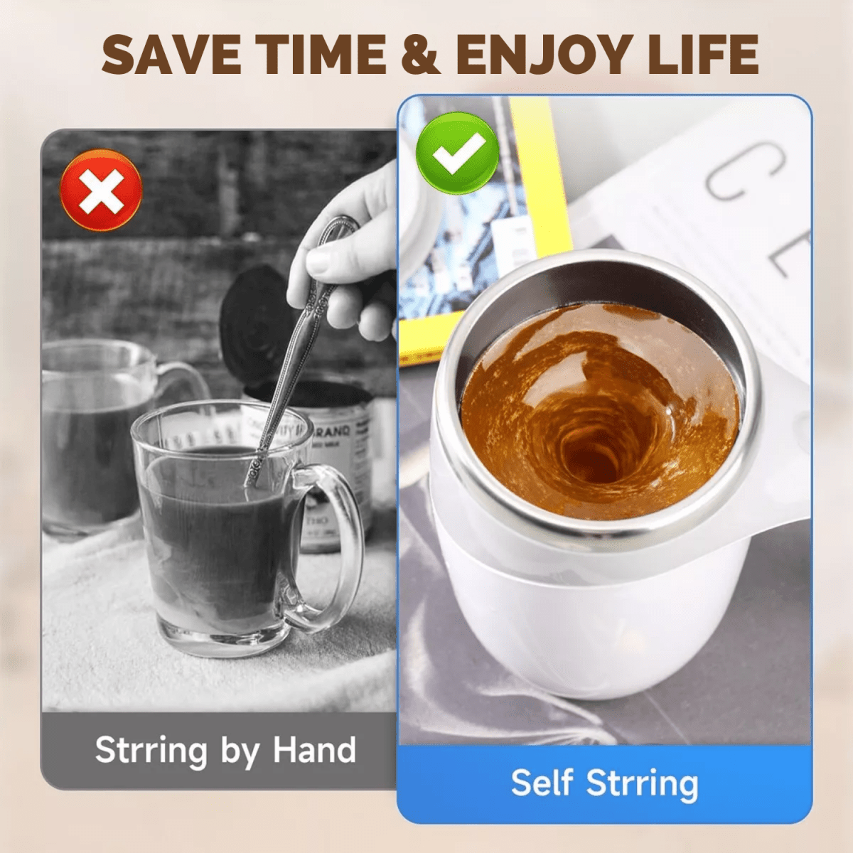Automatic Magnetic Stirring Mug, 380ml – Rechargeable Self Stirring Coffee Cup – Mixes Coffee, Milk, Tea, Cocoa(Brown) - #Royalkart#automatic coffee mixer