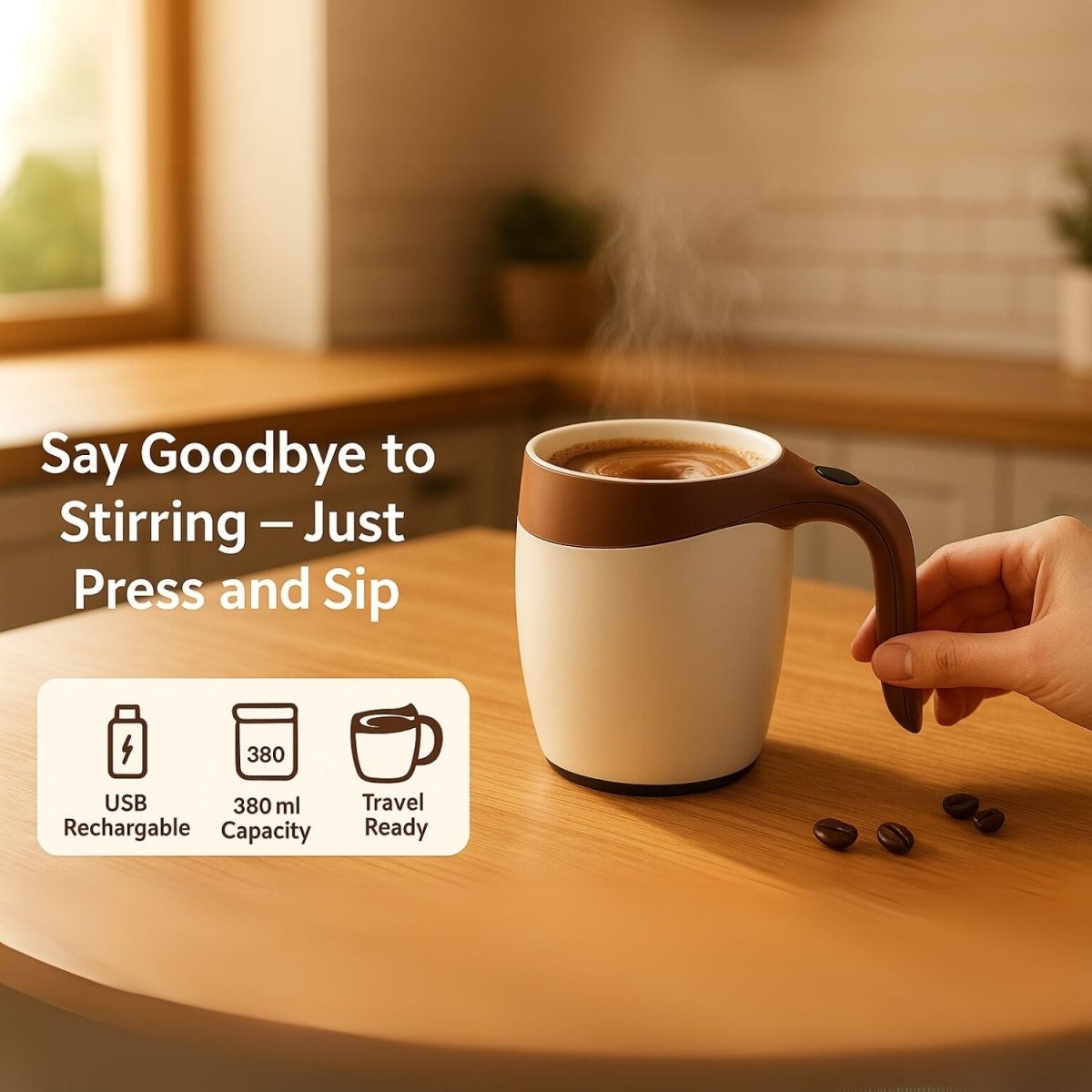 Automatic Magnetic Stirring Mug, 380ml – Rechargeable Self Stirring Coffee Cup – Mixes Coffee, Milk, Tea, Cocoa(Brown) - Royalkartautomatic coffee mixer