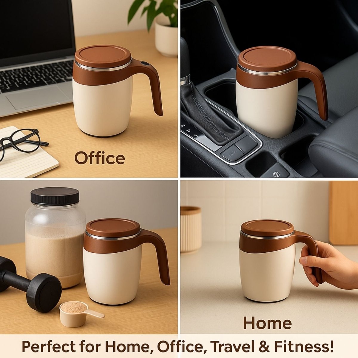 Automatic Magnetic Stirring Mug, 380ml – Rechargeable Self Stirring Coffee Cup – Mixes Coffee, Milk, Tea, Cocoa(Brown) - Royalkartautomatic coffee mixer
