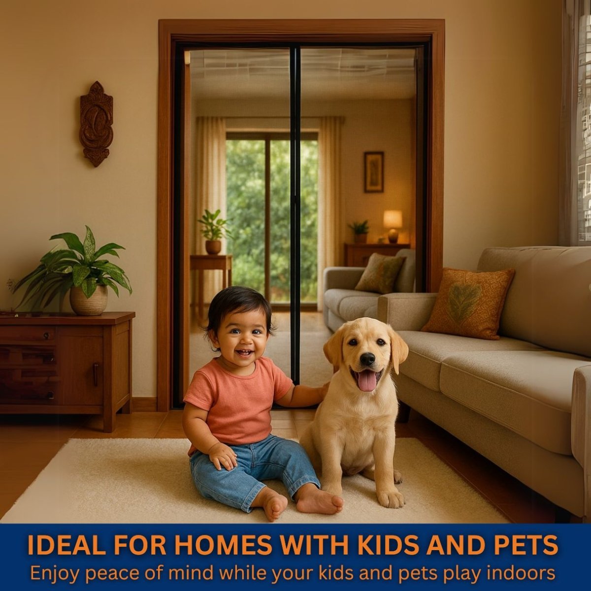Child and Pet-friendly mosquito mesh curtain for doors