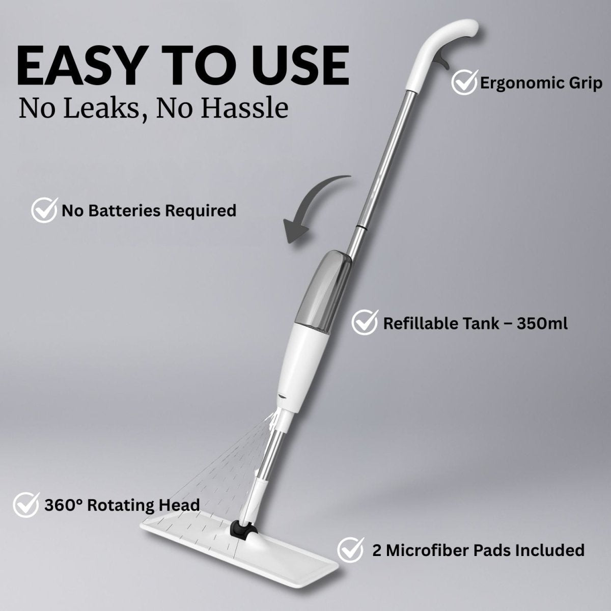 Effortless 360° Spray Mop | Premium Microfiber, Ergonomic Handle, 2 Washable Pads - RoyalkartMicrofiber Spray Mop