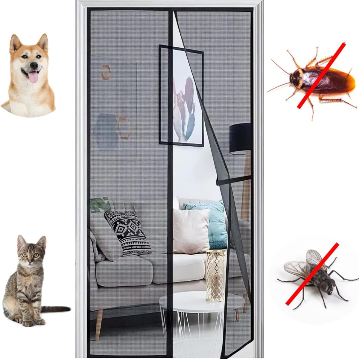 Fiberglass Mosquito Screen Door Net Curtain with Magnets (Transparent) Mosquito Curtain For Doors - #Royalkart#Fiberglass magnetic curtain