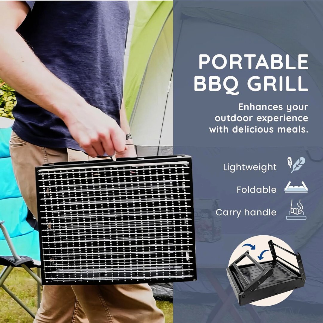 Foldable Charcoal Barbecue Grill with Complete BBQ Tool Set Barbecue Grill Set - #Royalkart#Foldable BBQ Grill