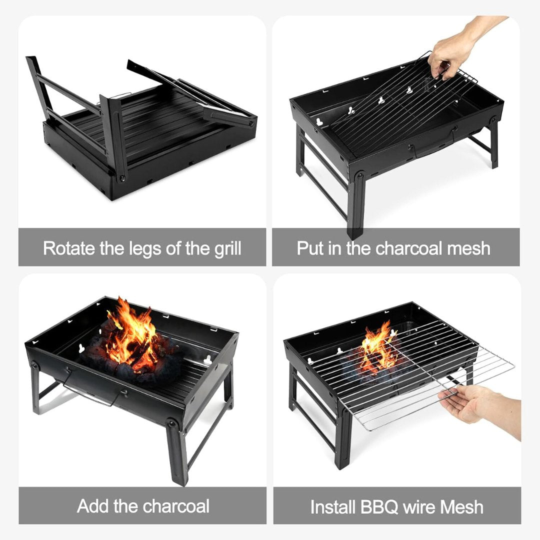 Foldable Charcoal Barbecue Grill with Complete BBQ Tool Set Barbecue Grill Set - #Royalkart#Foldable BBQ Grill