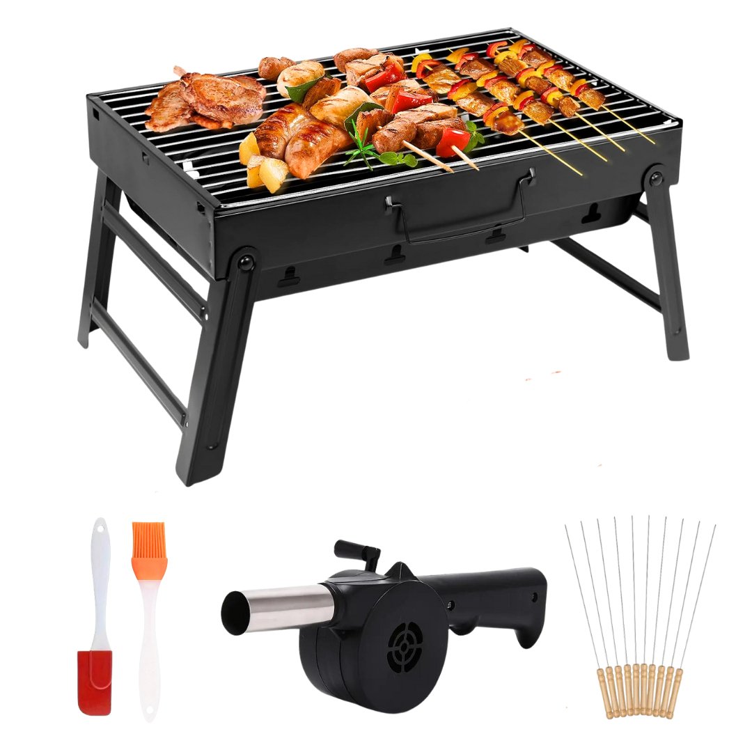 Foldable Charcoal Barbecue Grill with Complete BBQ Tool Set Barbecue Grill Set - #Royalkart#Foldable BBQ Grill