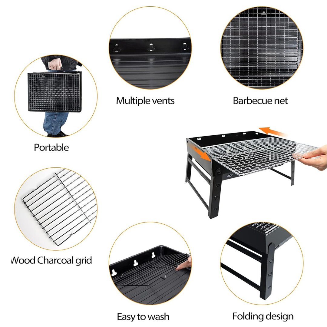 Foldable Charcoal Barbecue Grill with Complete BBQ Tool Set Barbecue Grill Set - #Royalkart#Foldable BBQ Grill