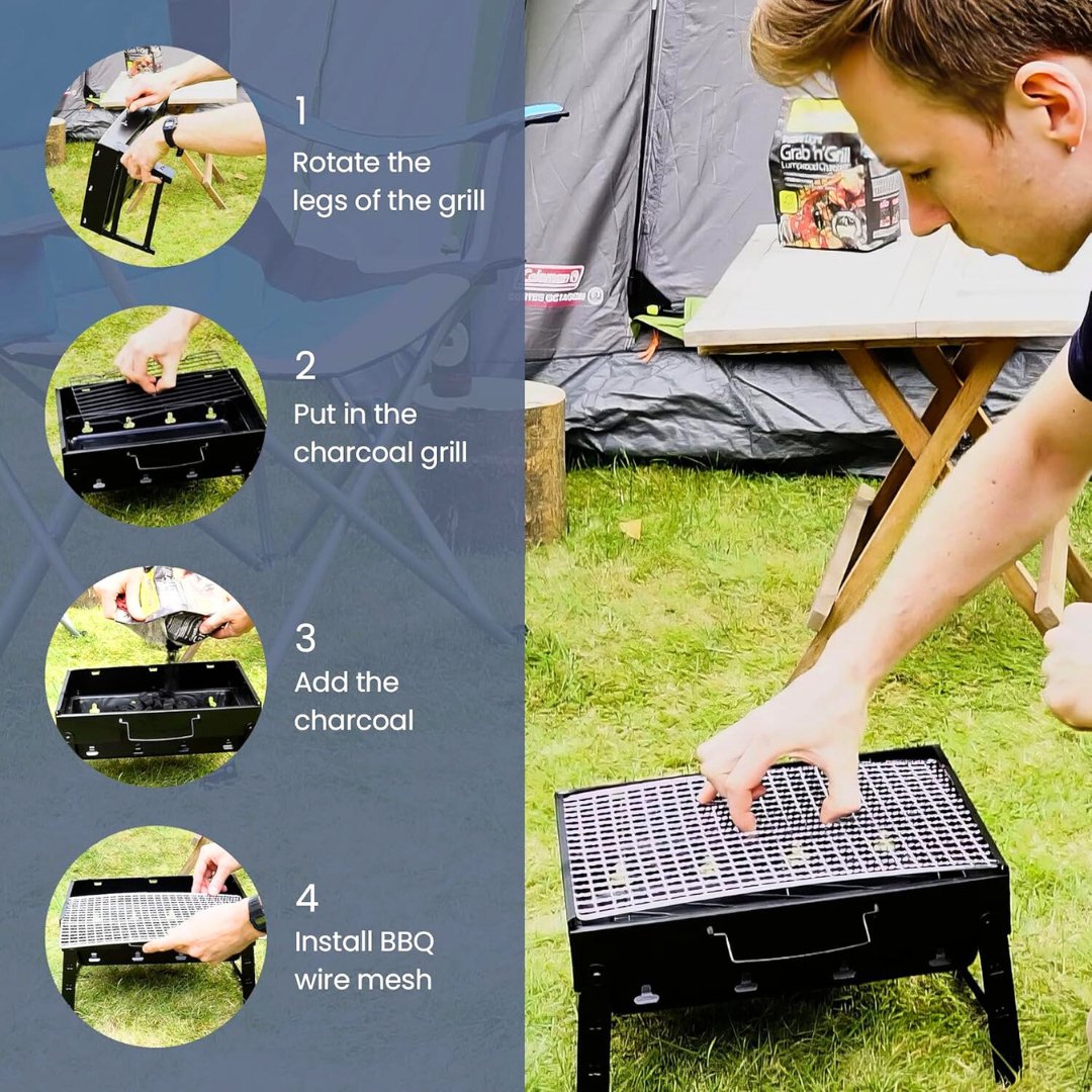 Foldable Charcoal Barbecue Grill with Complete BBQ Tool Set Barbecue Grill Set - #Royalkart#Foldable BBQ Grill