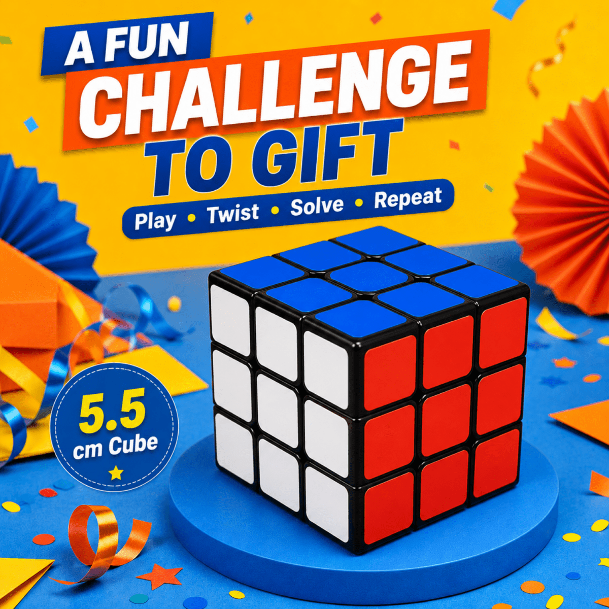 Magic Cube 3x3 Puzzle 3D Brain Teaser | Classic Twist Puzzle & Logic Game for Kids 3+ Years | Colour Matching Educational Learning Toy for Boys Girls Children & Adults cube- #Royalkart#birthday gift
