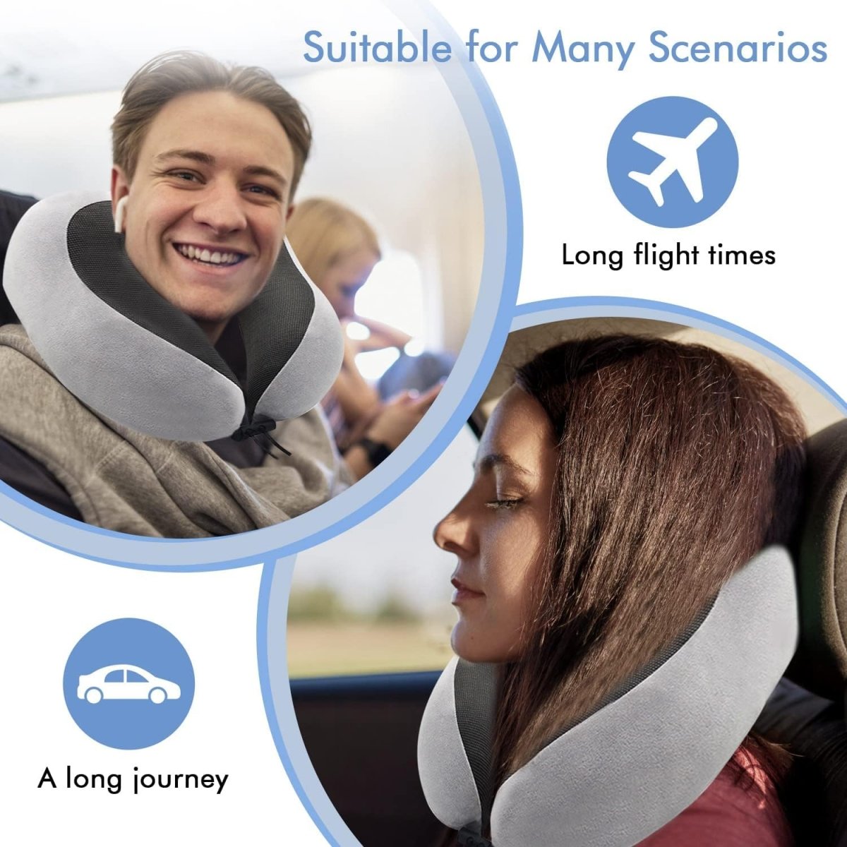 Memory Foam Travel Pillow - (Black, Blue, Grey) Neck Pillows- #Royalkart#best flight neck pillow