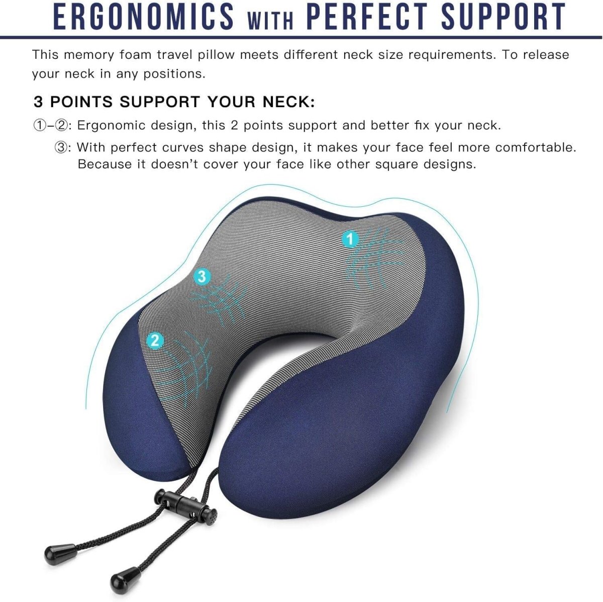Memory Foam Travel Pillow - (Black, Blue, Grey) Neck Pillows- #Royalkart#best flight neck pillow