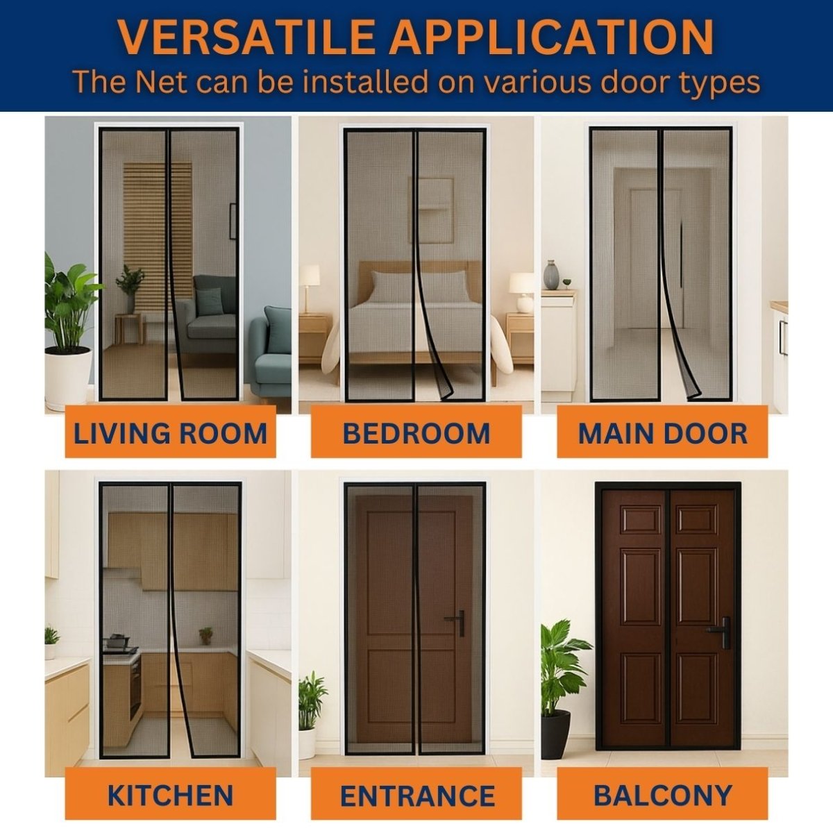 Mesh screen curtain installed on a balcony sliding door
