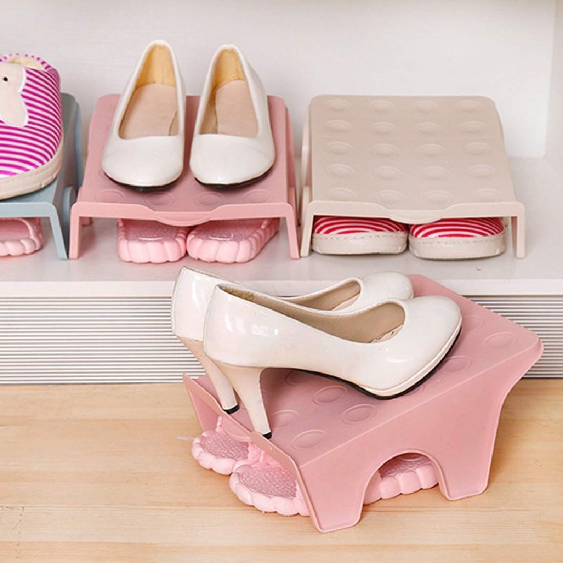 Multicolour Plastic Double Storage Shoe Organizer Shoe Storage Stand