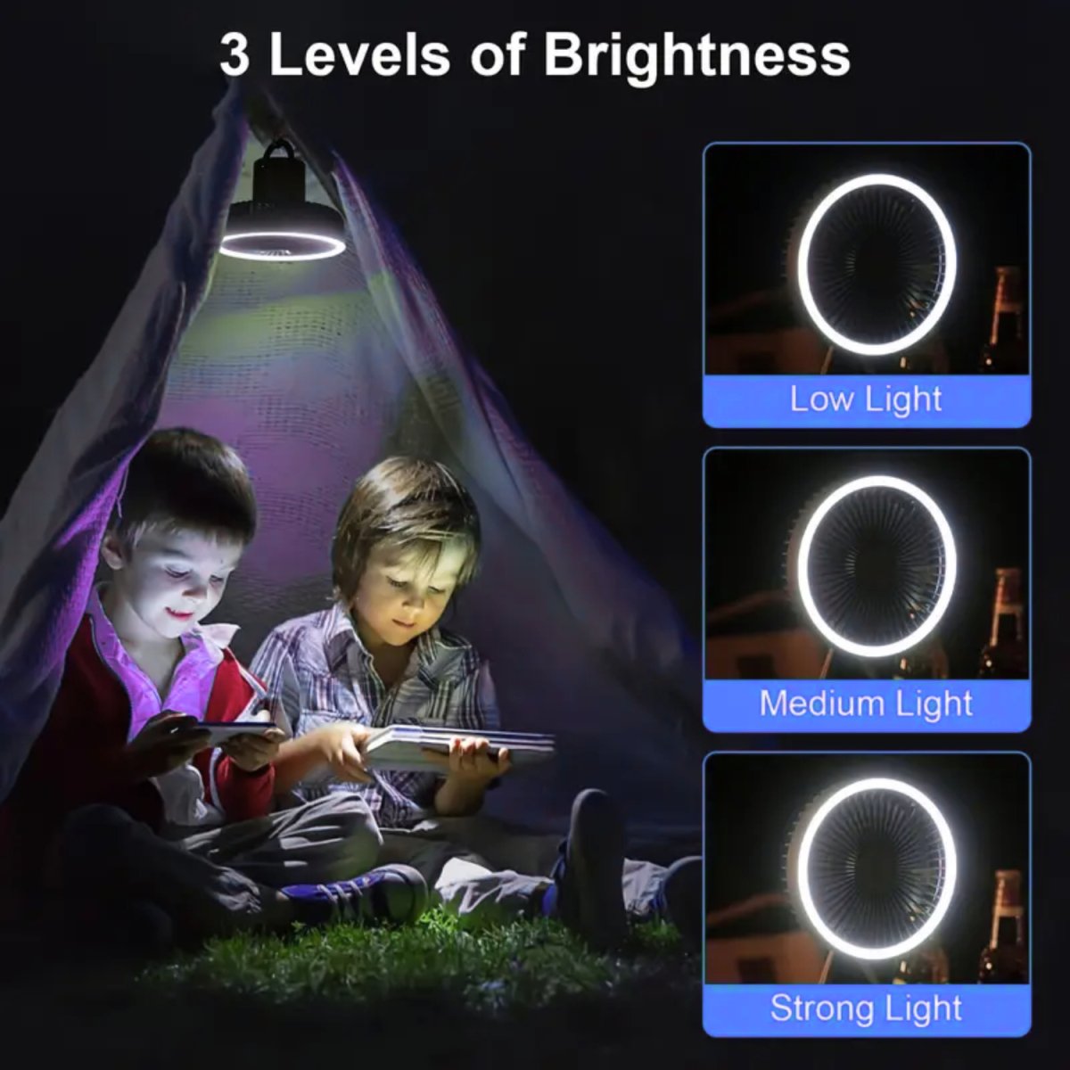 Portable Rechargeable Camping Fan with LED Light Ring, Tripod Stand & Rotatable Hanging, USB - Powered Mini Fan Portable Fan - #Royalkart#Camping Fan