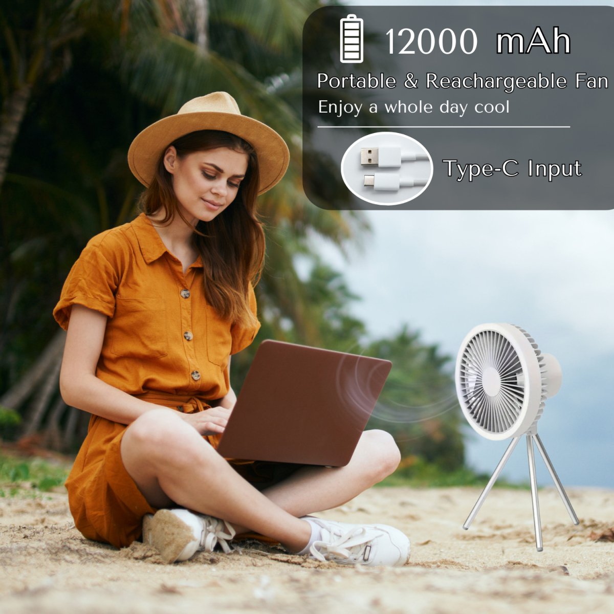 Portable Rechargeable Camping Fan with LED Light Ring, Tripod Stand & Rotatable Hanging, USB - Powered Mini Fan Portable Fan - #Royalkart#Camping Fan