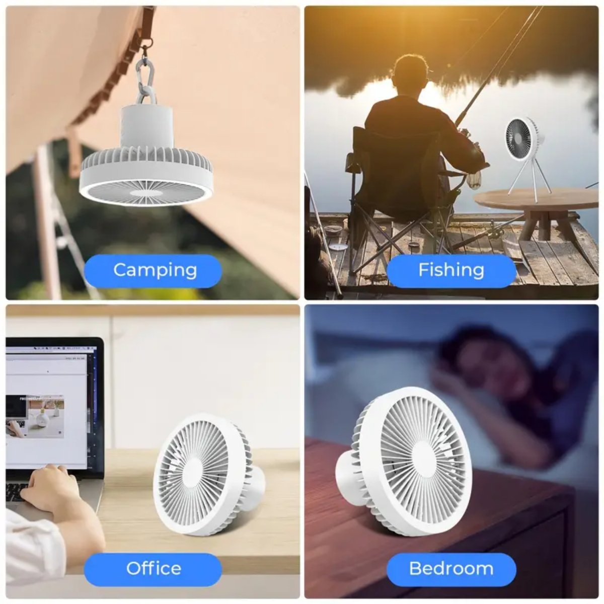 Portable Rechargeable Camping Fan with LED Light Ring, Tripod Stand & Rotatable Hanging, USB - Powered Mini Fan Portable Fan - #Royalkart#Camping Fan