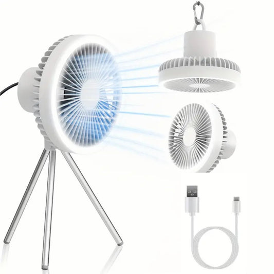Portable Rechargeable Camping Fan with LED Light Ring, Tripod Stand & Rotatable Hanging, USB - Powered Mini Fan Portable Fan - #Royalkart#Camping Fan