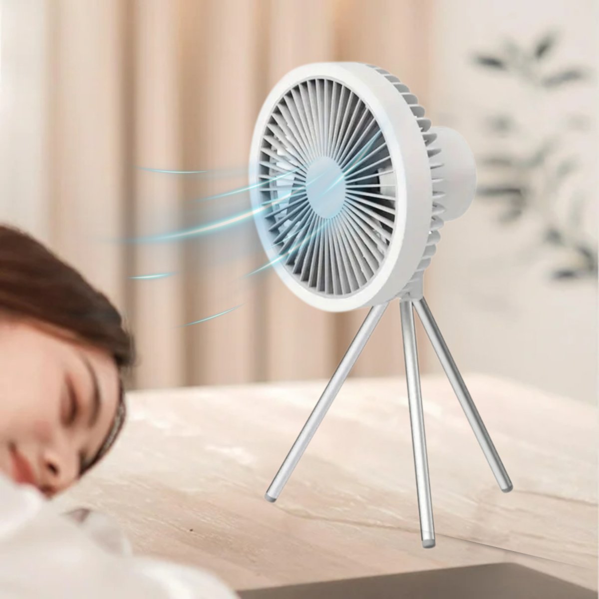 Portable Rechargeable Camping Fan with LED Light Ring, Tripod Stand & Rotatable Hanging, USB - Powered Mini Fan Portable Fan - #Royalkart#Camping Fan