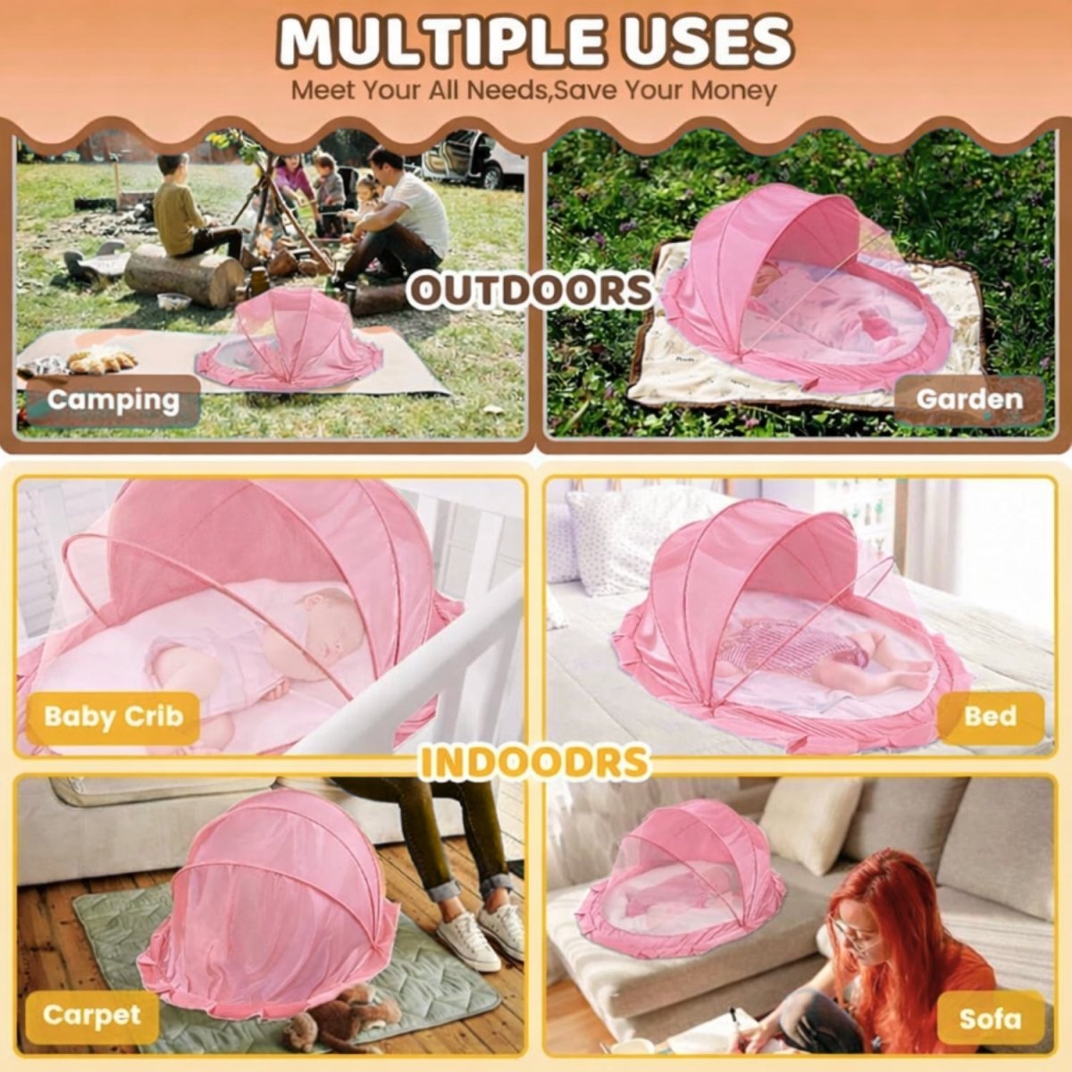 Royalkart Foldable Baby Mosquito Net for Babies & Toddlers (0 to 24 months - Pink) Baby Mosquito Net - RoyalkartBaby Mosquito Net