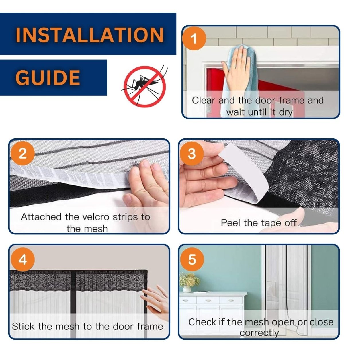 Easy no-tools installation of magnetic screen door