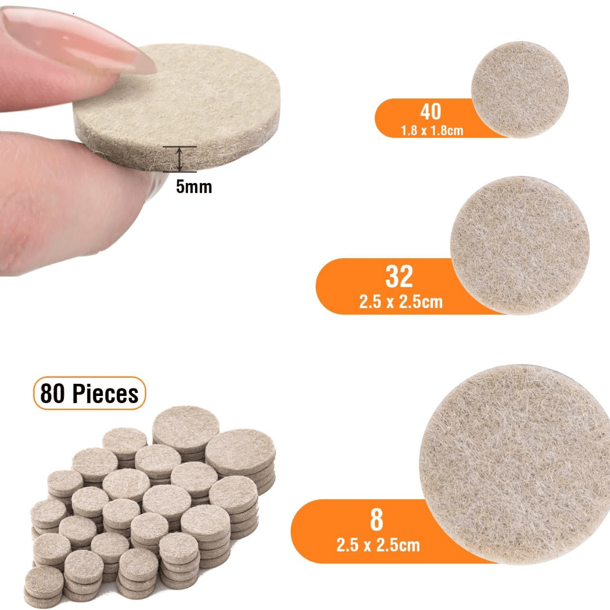 Self - Sticking Round Furniture Felt Pads with Strong Adhesion (Beige - Pack of 80) furniture pads - #Royalkart#adhesive furniture pads