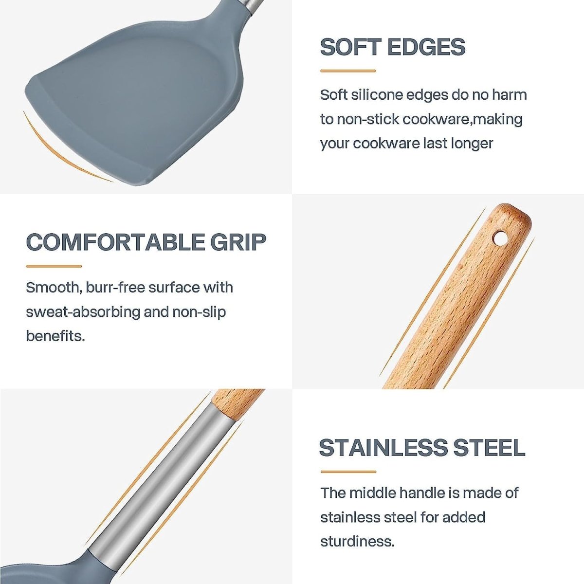 Silicone Kitchen Spatula Set | Non - Stick Cooking Spatulas with Wooden Handles Set Of 3 - #Royalkart#Cooking tools