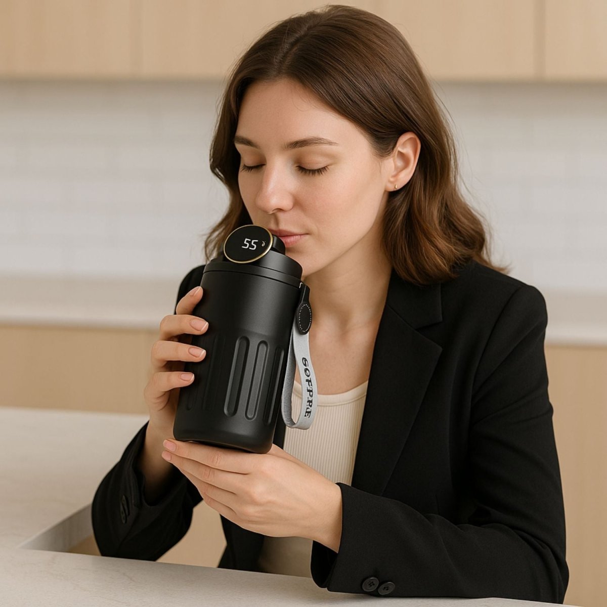 Stainless Steel Insulated Travel Coffee Mug with LED Temperature Display, Keeps Drinks Hot & Cold (410ml) - Royalkartcoffee mug for gym