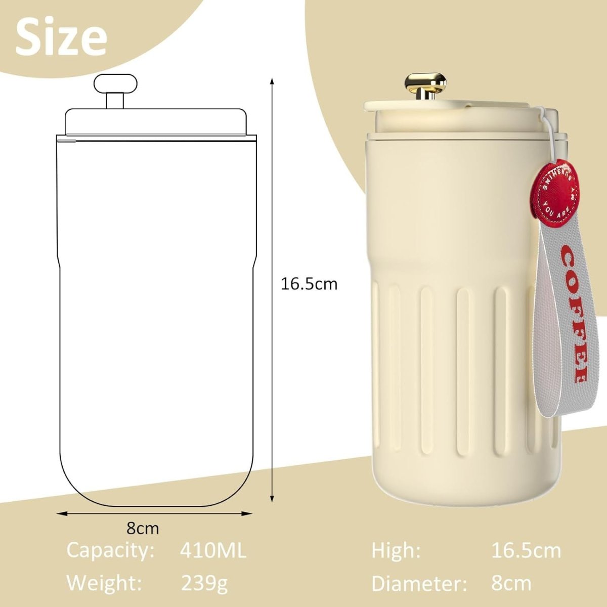 Stainless Steel Insulated Travel Coffee Mug with LED Temperature Display, Keeps Drinks Hot & Cold (410ml) - Royalkartcoffee mug for gym