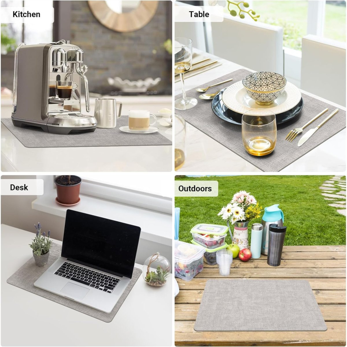 Textured Leather Placemats Set of 6 - Waterproof - Wipe Clean Dining Table Mats, 45cmx30cm Dining Table Placemats- #Royalkart#kitchen mats