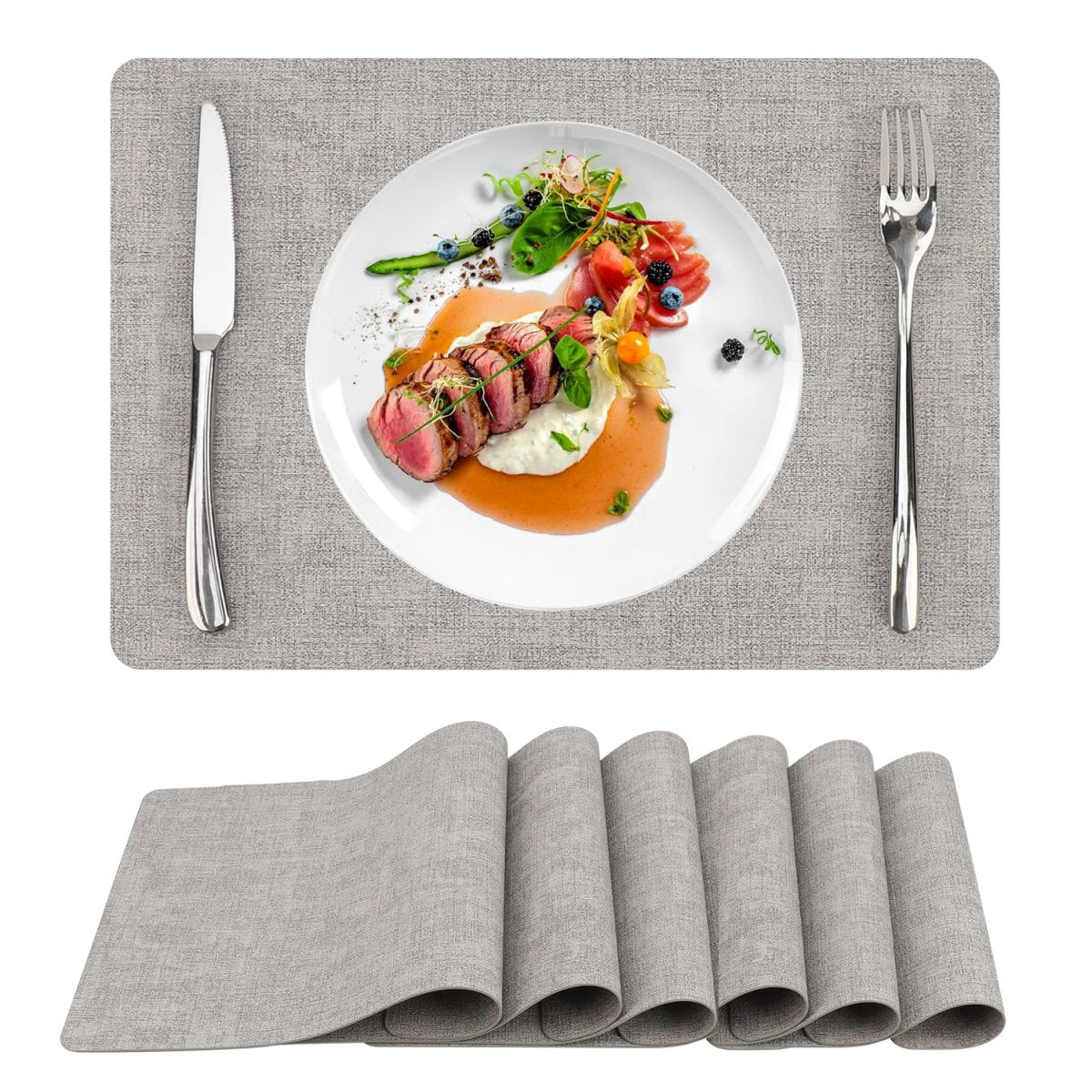 Textured Leather Placemats Set of 6 - Waterproof - Wipe Clean Dining Table Mats, 45cmx30cm Dining Table Placemats- #Royalkart#kitchen mats