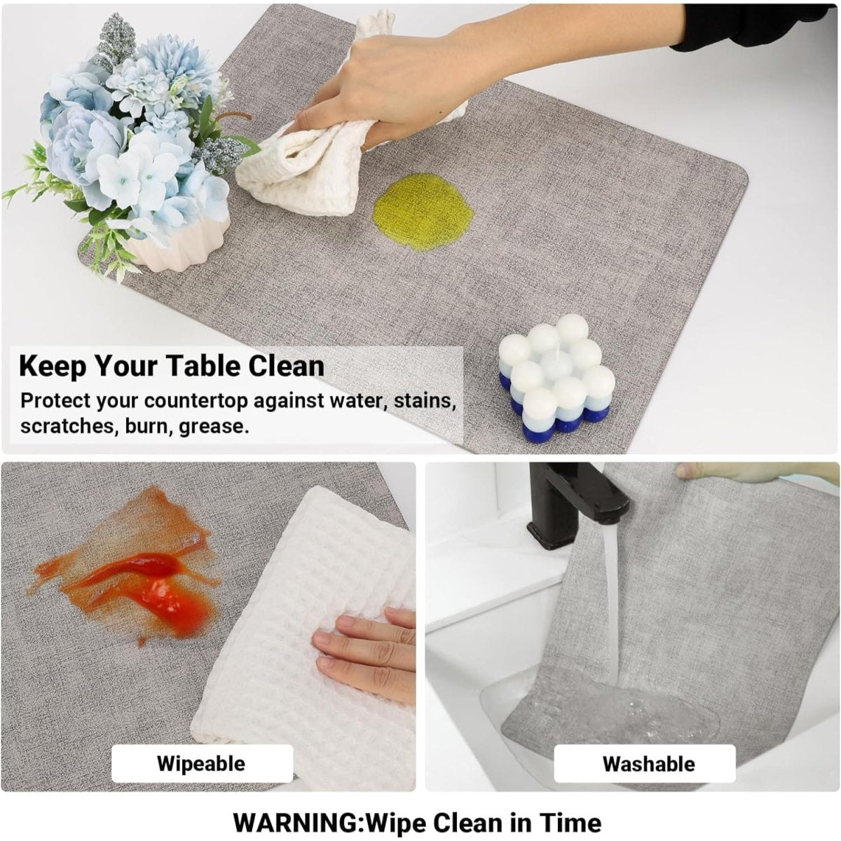 Textured Leather Placemats Set of 6 - Waterproof - Wipe Clean Dining Table Mats, 45cmx30cm Dining Table Placemats- #Royalkart#kitchen mats