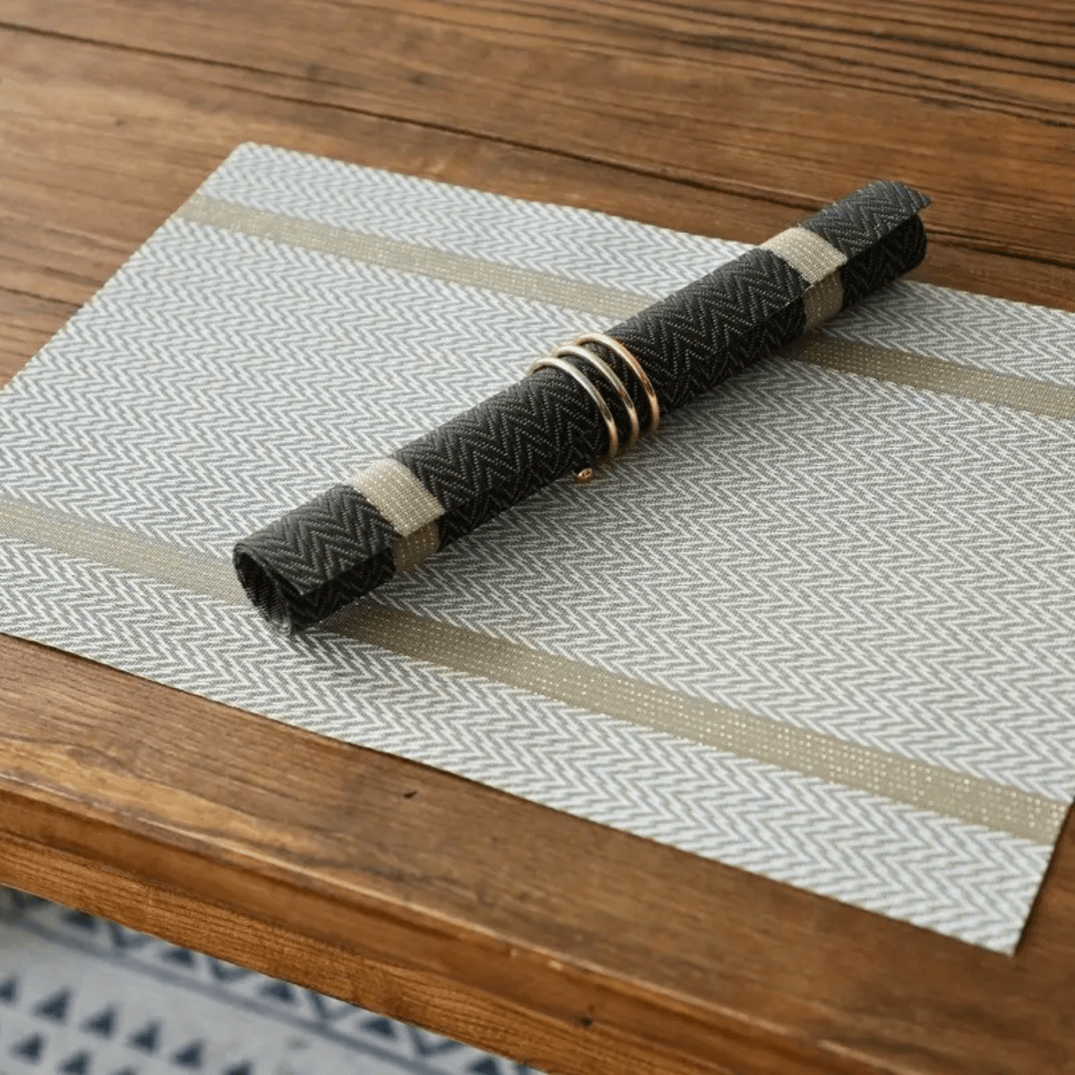 Textured PVC Placemats with Golden Lace (Set of 6) - #Royalkart#dining table mats