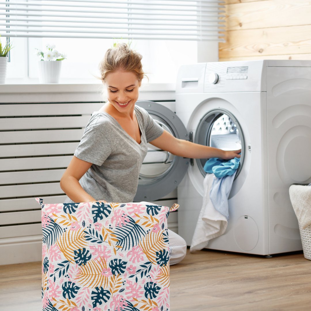 100L Square Storage Laundry Basket Printed Laundry Bag- #Royalkart#blue leaf laundry bag
