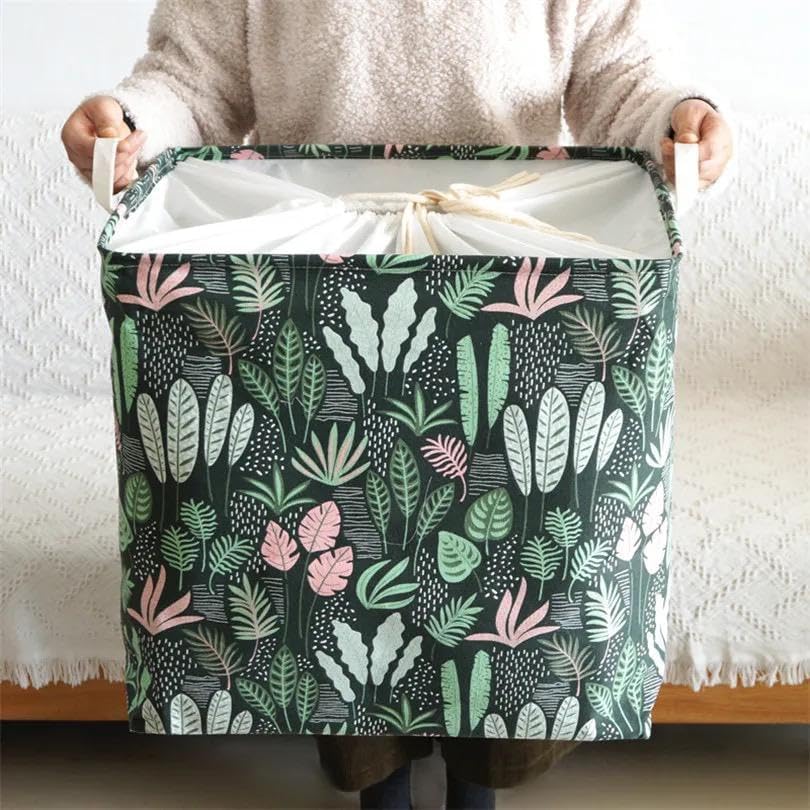 100L Square Storage Laundry Basket Printed Laundry Bag- #Royalkart#blue leaf laundry bag