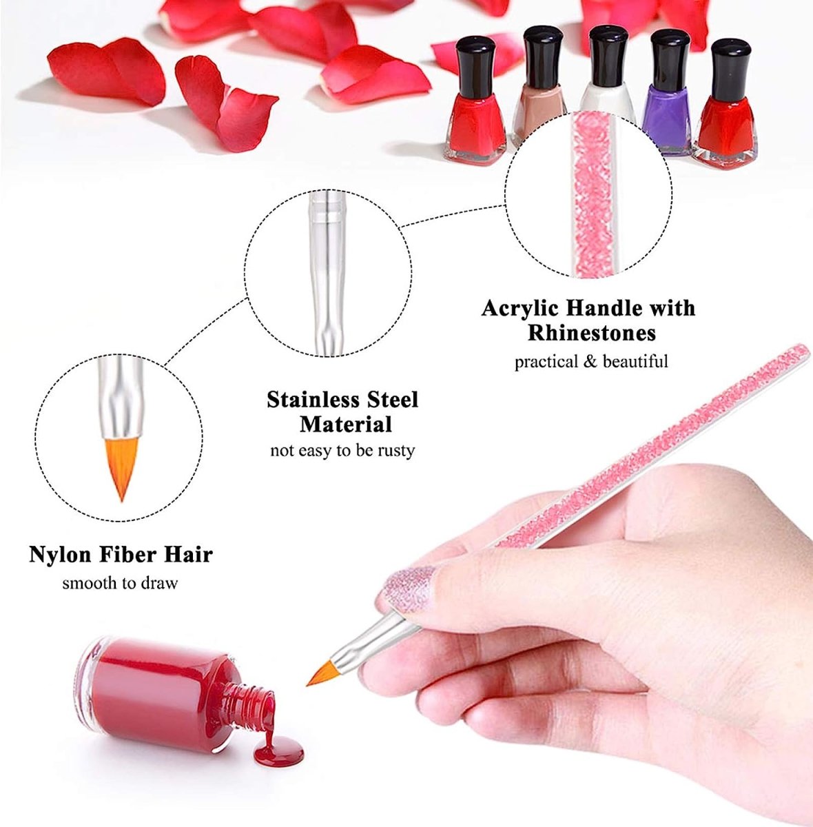 10pcs Acrylic Nail Brushes Professional Set With Rhinestone Handle Nail Brushes- #Royalkart#acrylic nail brushes