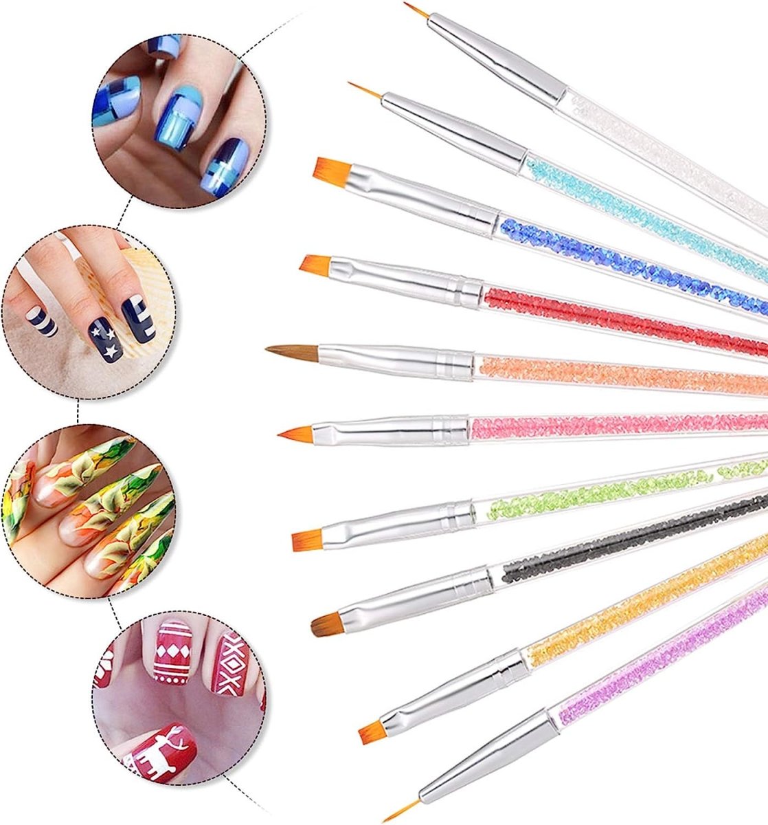 10pcs Acrylic Nail Brushes Professional Set With Rhinestone Handle Nail Brushes- #Royalkart#acrylic nail brushes