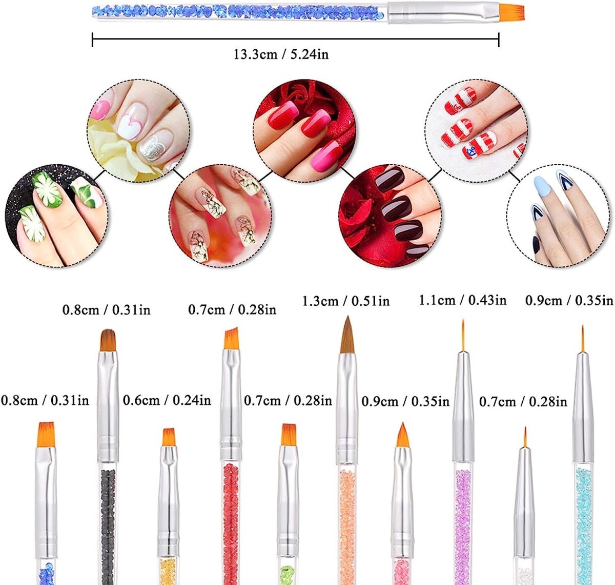 10pcs Acrylic Nail Brushes Professional Set With Rhinestone Handle Nail Brushes- #Royalkart#acrylic nail brushes